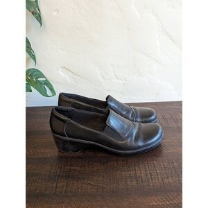 Clarks Bendables Black Leather Heeled Loafer Shoes - Size 38